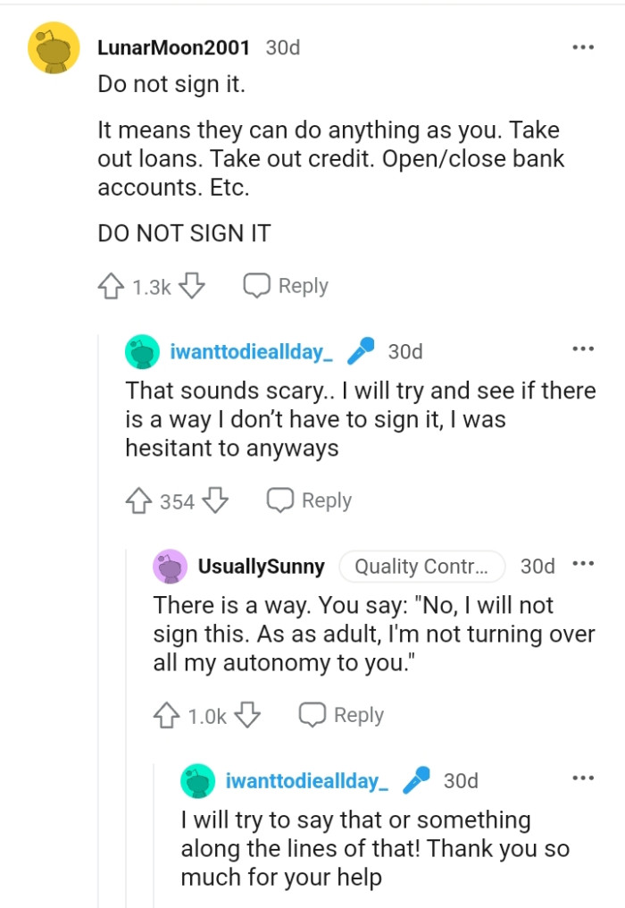 The OP should not sign it