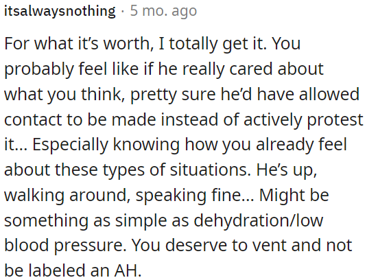 OP has every right to express her feelings without being judged.