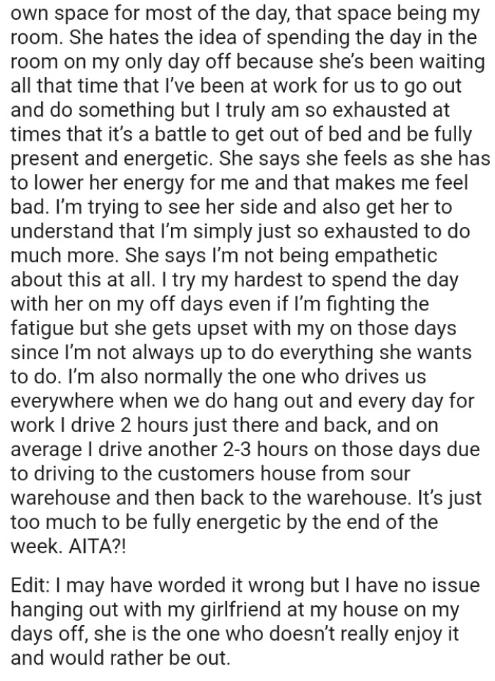OP tries his hardest to spend the day with her on his off days, even if he's fighting fatigue