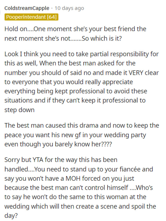 People came to the comments and were actually pretty confused about the whole situation and why she'd change who was MOH at her wedding.