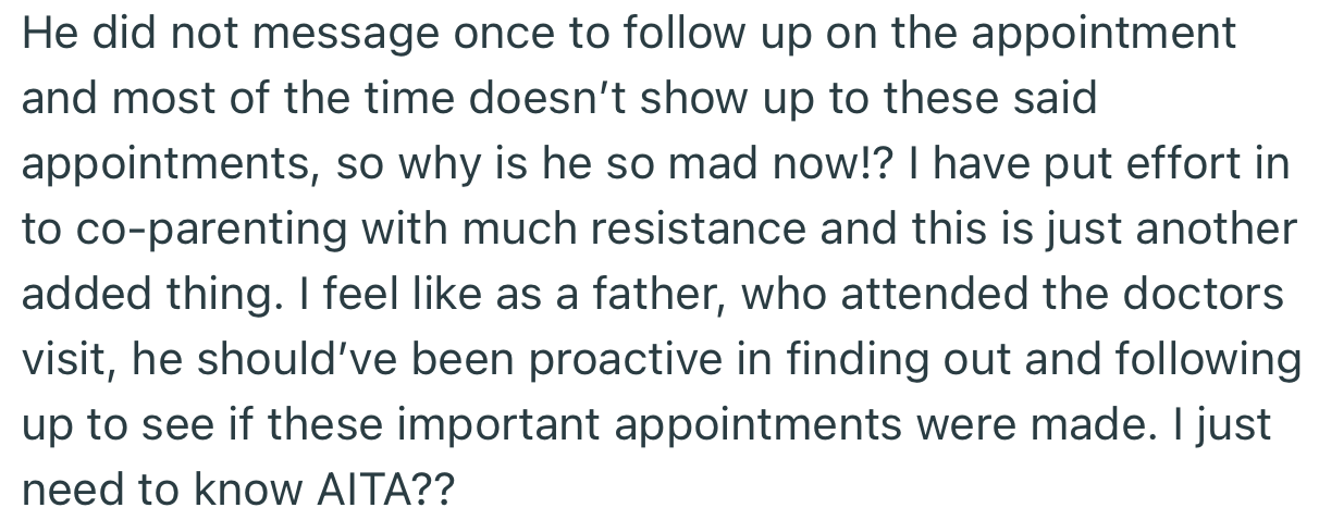 OP wants to know if she has any fault in this situation