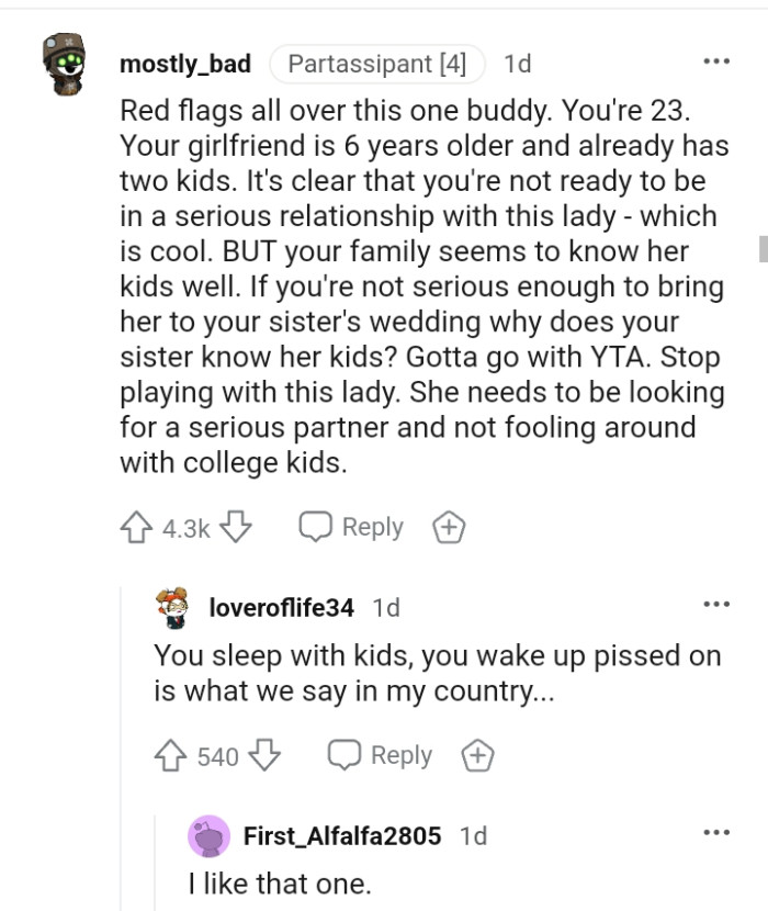 OP's family seems to know the GF's kids very well