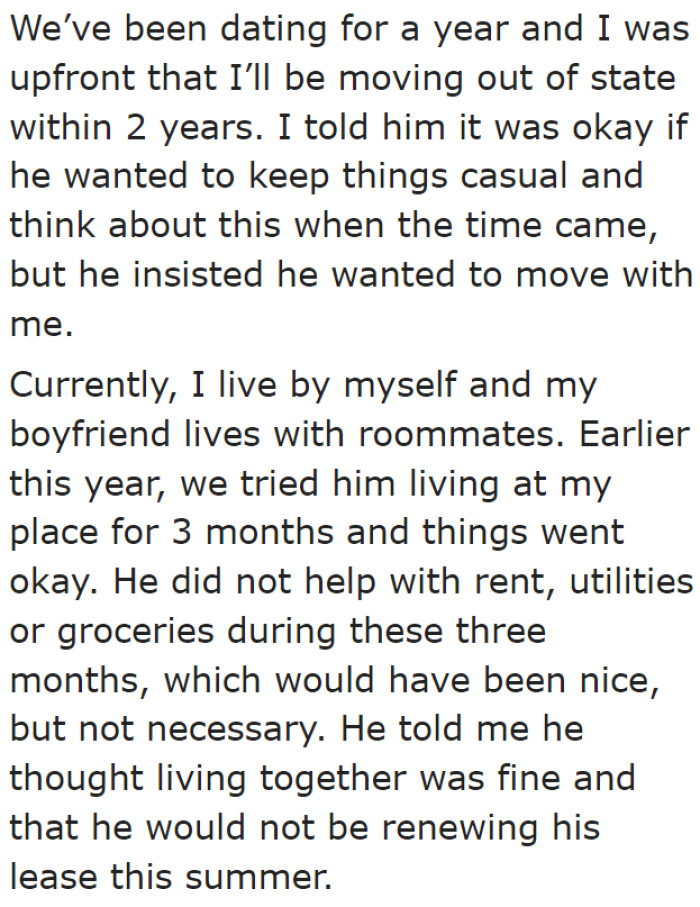 The couple has discussed that they'll move out of state in a couple of years.