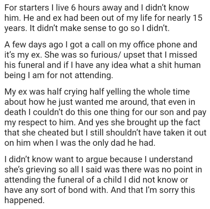 OP's ex was half crying half yelling the whole time about how he just wanted him around