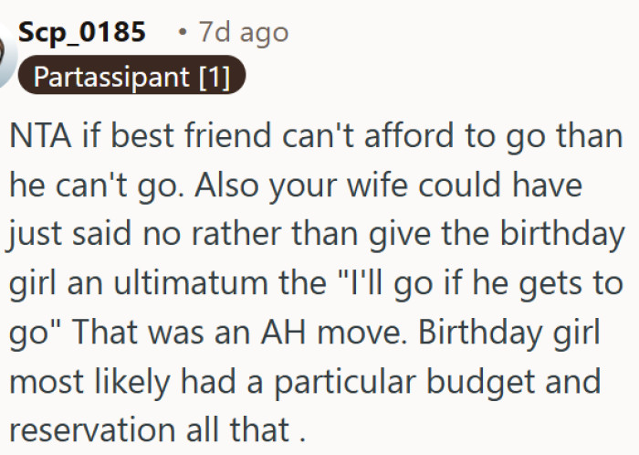 Declining a birthday invite is fine, but turning it into an ultimatum is a different story.