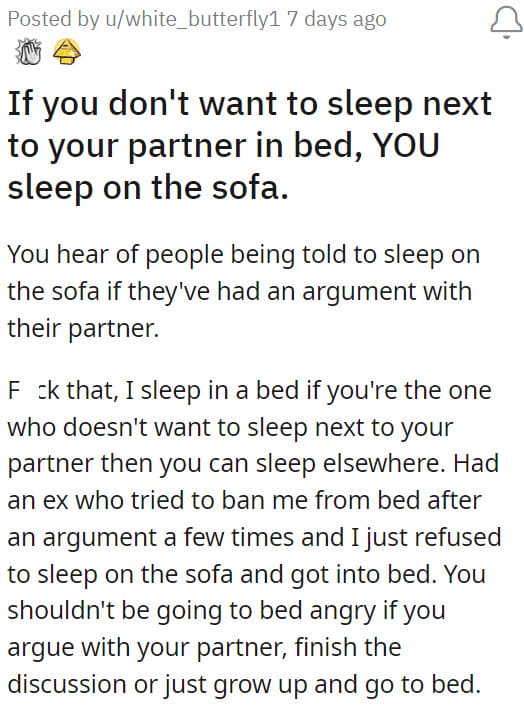 21. Sleeping on the sofa because you had an argument with your partner