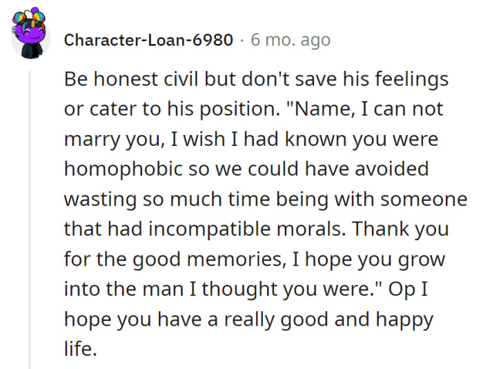 No 'I do' for incompatible morals and a closet of homophobia, 'Name.'