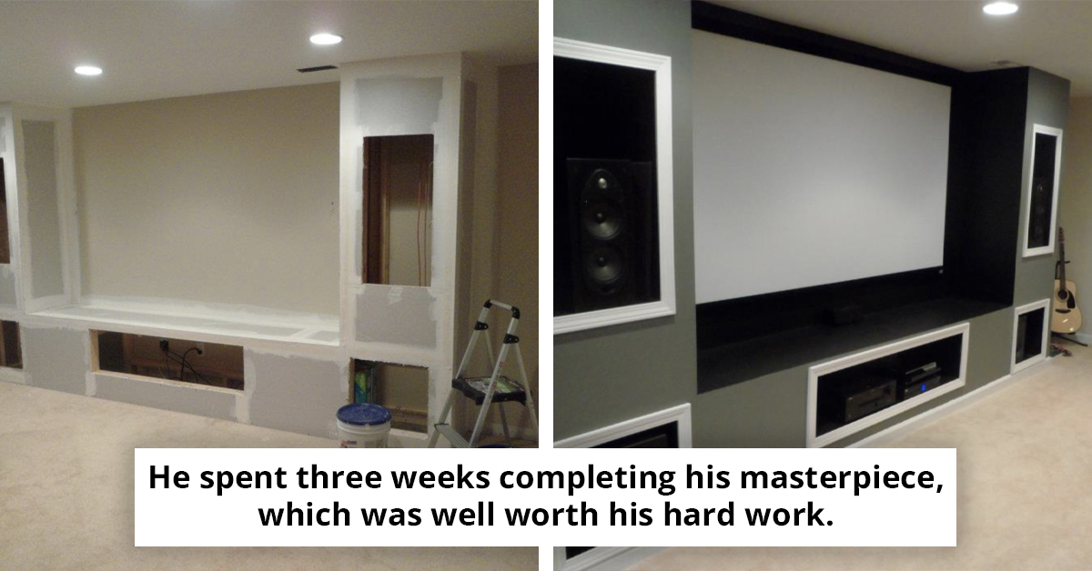 Dad Spends Three Weeks and $2,200 Turning Their Basement Into a Family Home Theater Despite His Wife's Initial Misgivings