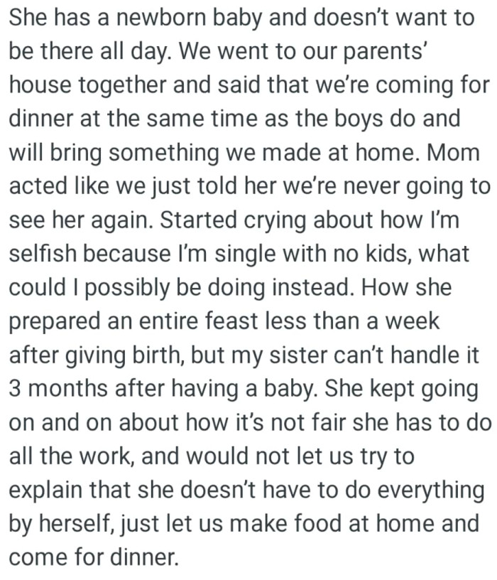 They were coming for dinner at the same time as the boys do