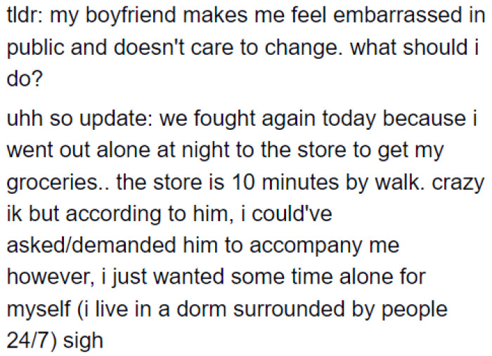 An update to her post further proves her point: She has really outgrown him.