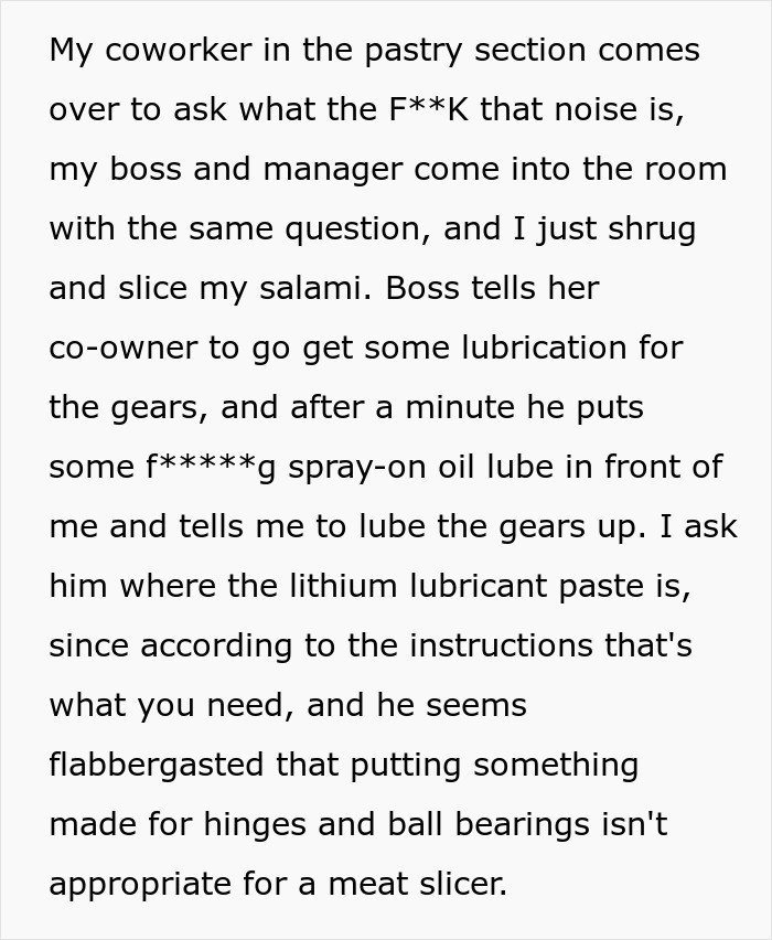 Boss tells co-owner to get some lubrication for the gears