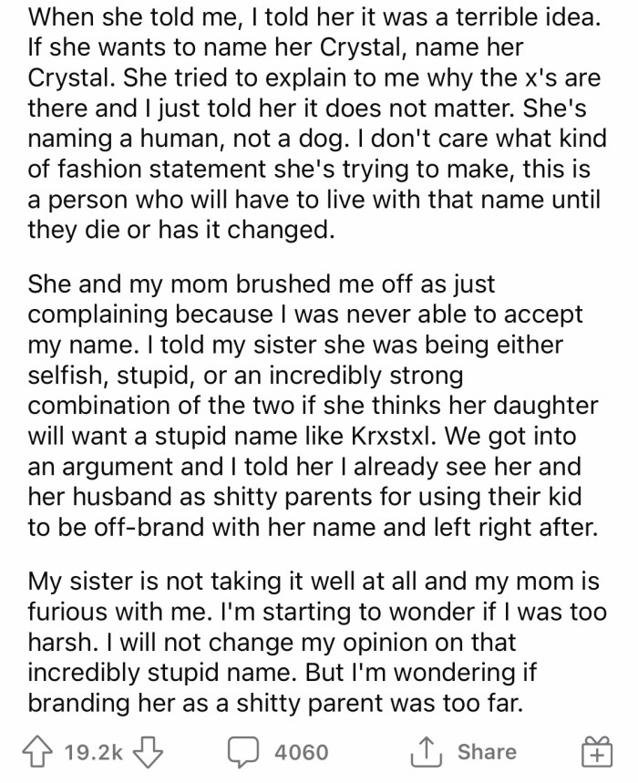 OP explained to his sister why it was a bad idea.