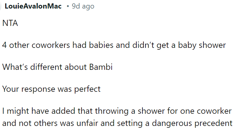 It's not fair to other coworkers who already had babies