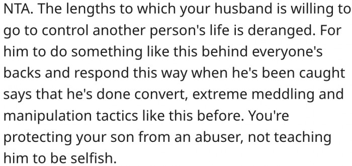 18. This isn't the first time her husband has tried to control their lives.