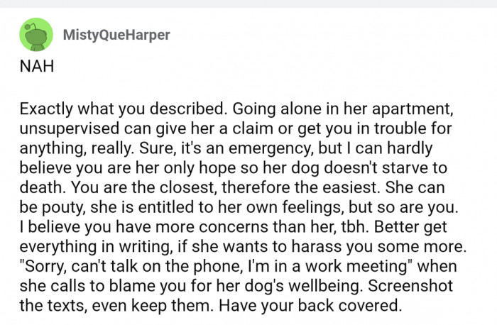 "She is entitled to her own feelings, but so are you"