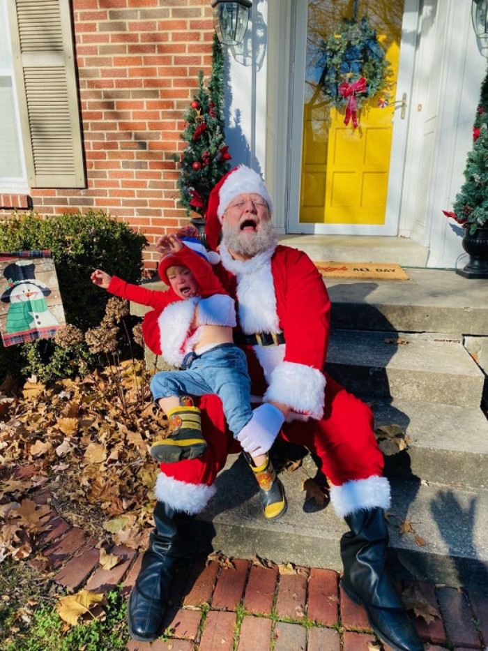 30. Moments after Santa got kicked in the balls. Santa had a vasectomy last week. I’m Santa.