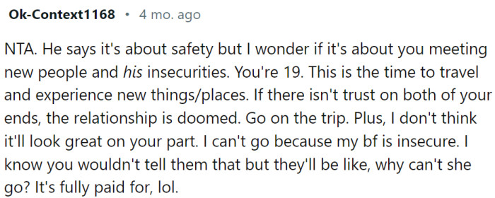 He might speak about safety, but he is only thinking about his own insecurities.