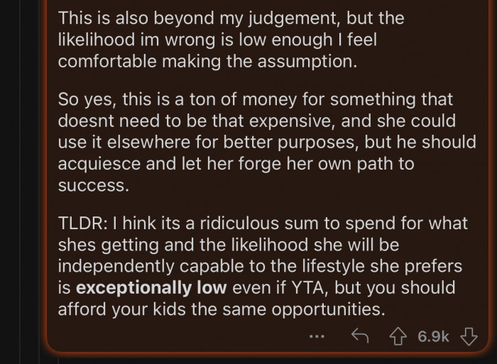 OP should let his daughter forge her own way to success.