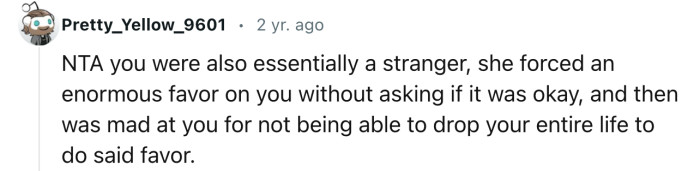 “NTA…You were also essentially a stranger.”