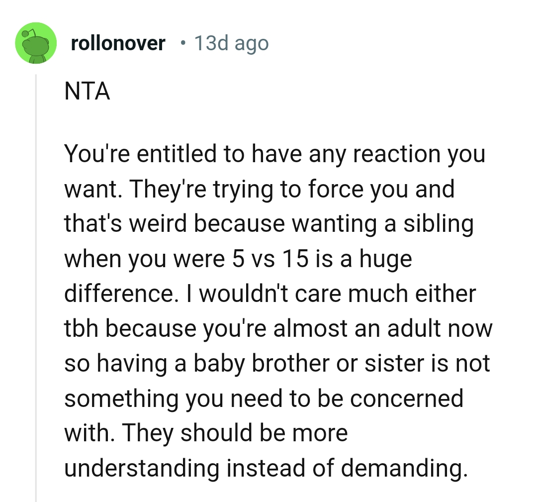 The OP can have any reaction she wants