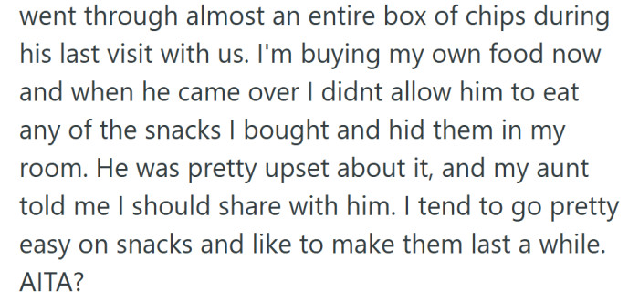 She finally drew the line, locking away her food to stop him from eating everything—but it didn’t sit well with her family.