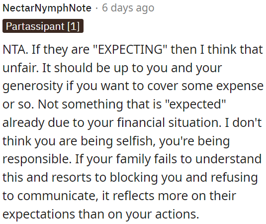 It's unfair if others expect OP to cover expenses just because they anticipate it.