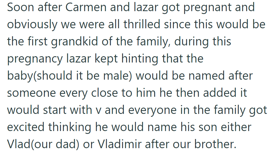 Carmen and Lazar's pregnancy sparked excitement in the family as Lazar hinted at naming their son with a 