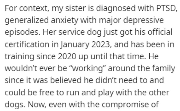 OP's sister has PTSD and generalized anxiety with major depressive episodes