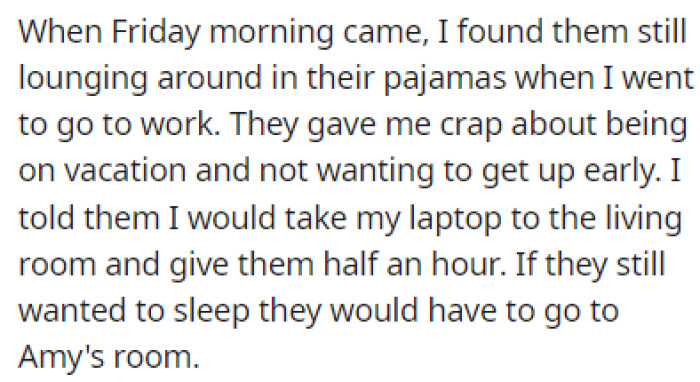 OP had to use the guest room for work, but the parents didn't want to cooperate