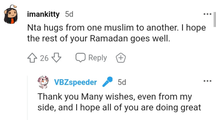 A fellow Muslim is sending hugs to the OP