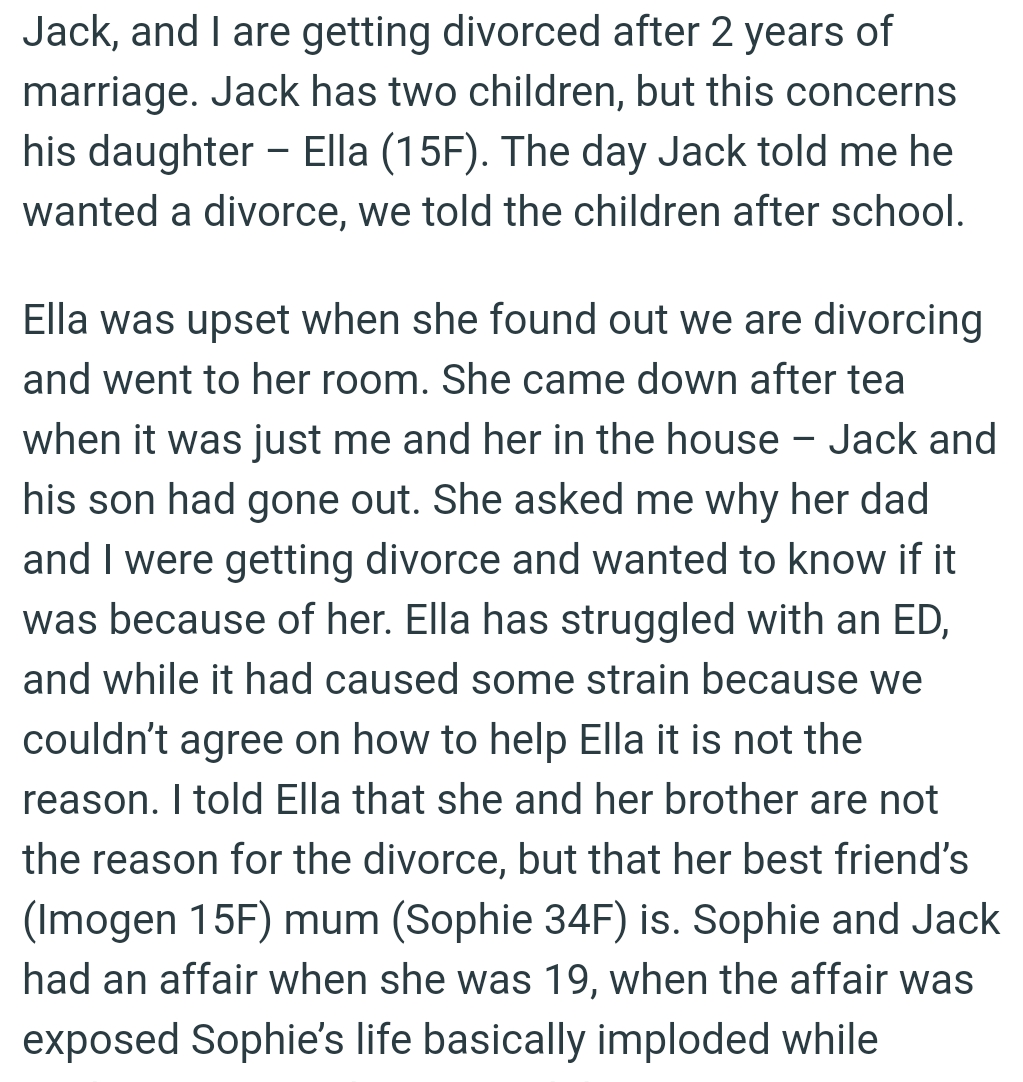 She asked the OP why she and her dad were getting divorced