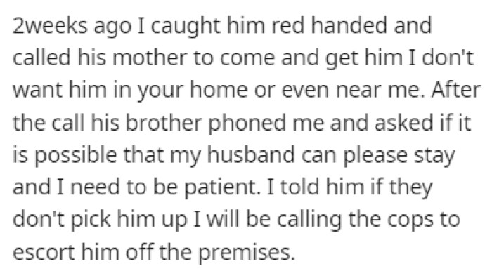 The worst part of the whole situation was the fact that the husband's family supported him even though he was cheating on OP