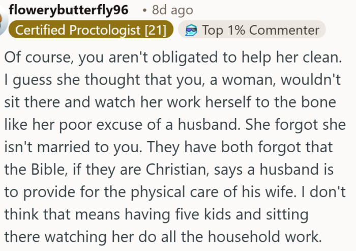 OP is not her husband's replacement and shouldn't be expected to act like one