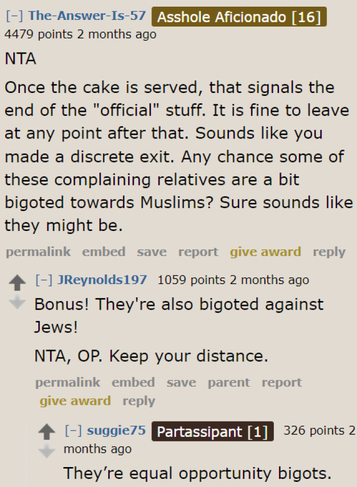 Even the Redditors See Nothing Wrong with the OP and Her Boyfriend Leaving. Once the Cake Has Been Cut, the Formalities of the Event Are Concluded.