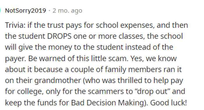 This definitely shows that the money will go to a good cause, no matter who gets it or if they use it for college.