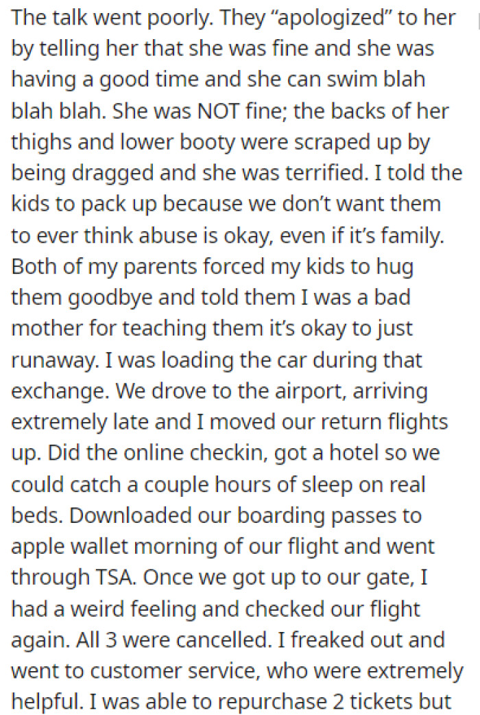 The parents failed to apologize, and OP decided that they were going back home
