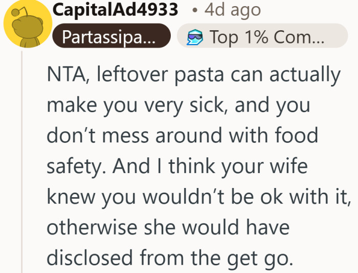 Food safety aside, the silence before the reveal says a lot. Some details matter more when they are shared upfront.