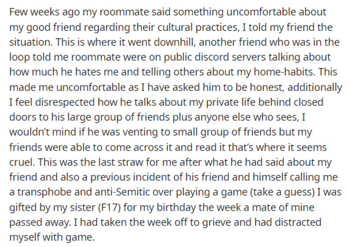 However, this is when she explains the full reason for why she's deciding to move out from the place with her roommate.