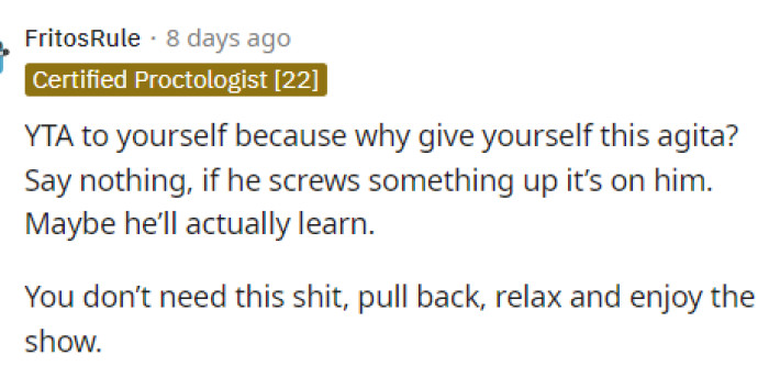 This situation shows that OP is making things harder on herself and that there are many other issues that need to be addressed.