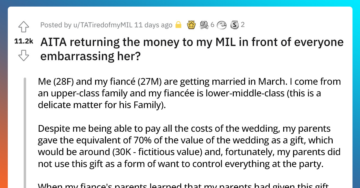 Woman Embarrasses Her Mother-In-Law By Publicly Returning The Money She Gave Her As A Wedding Gift