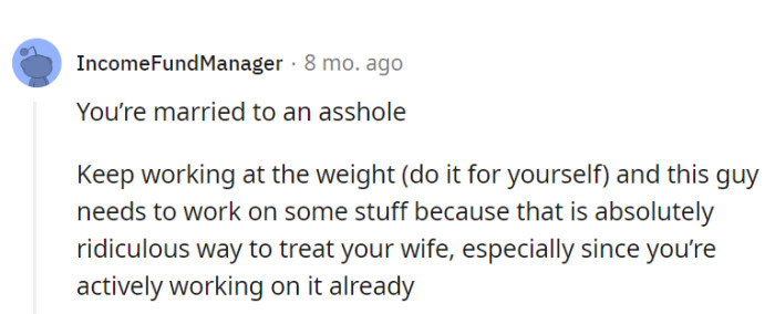 She deserves better than an unsupportive partner. While she focuses on self-improvement, he should work on being a better spouse.