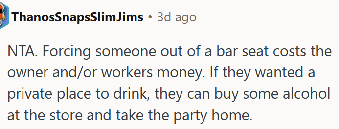 Forcing Someone Out of a Bar Seat Only Hurts the Business, Not the Customer.