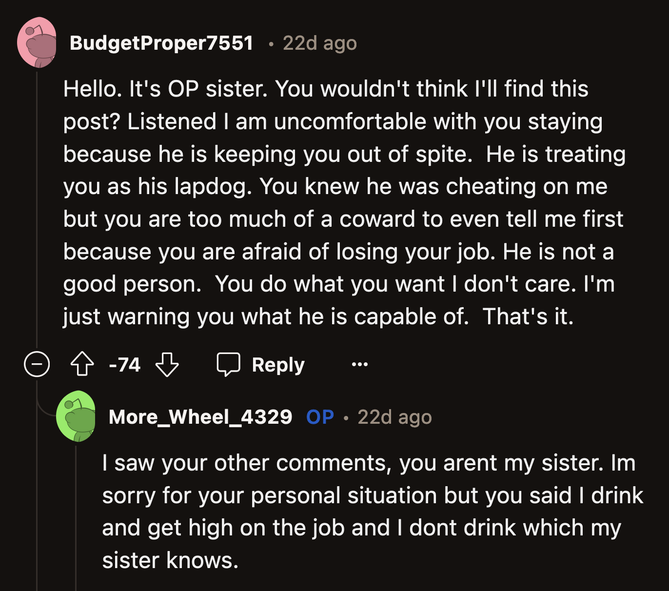 OP denied being related to the commenter and stated they were lying.