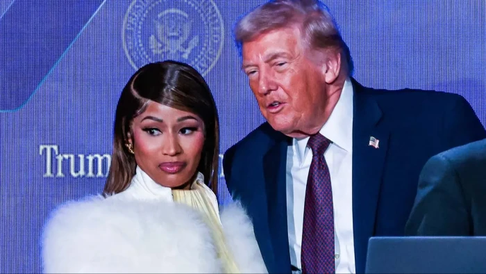 Nicki Minaj at a public event, speaking about Donald Trump’s gift