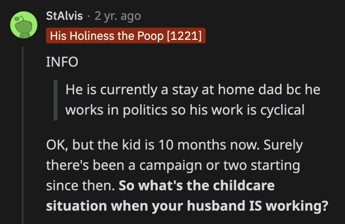 Redditors were not delighted by OP's husband and his views on parenting