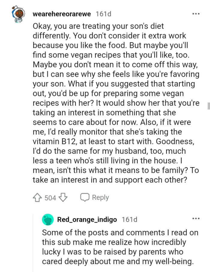 This Redditor can see why OP's daughter feels she's favoring her son.