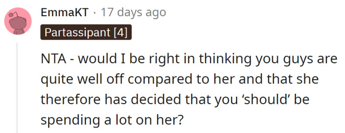 One Redditor asked why SIL thought they could afford such expensive gifts