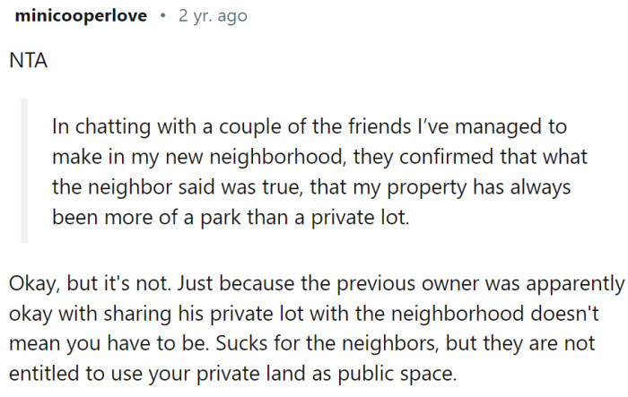 The neighbors are not entitled to the property.