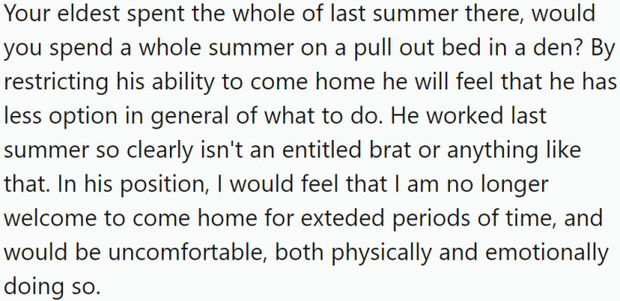 Would OP spend a whole summer on a pull-out bed in a den?