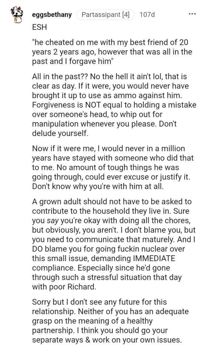 This Redditor would never stay with someone who did that to them